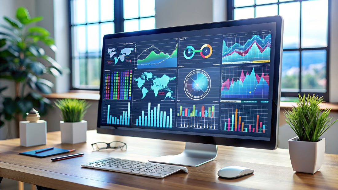 Desktop computer with graphs and charts