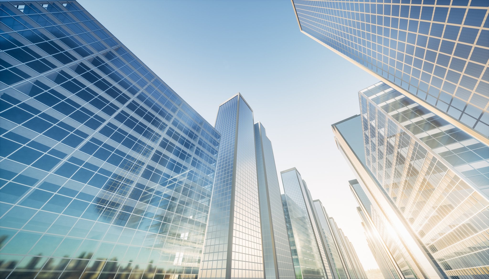 Tall glass buildings in a city center 